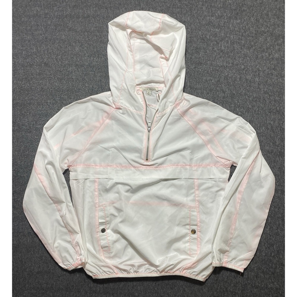 Haute Monde Womens Windbreaker Hoodie White Pink Trim Half Zip Size S NEW